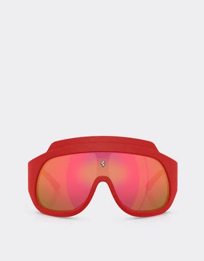 Ferrari Red  Limited Edition Shield Sunglasses In Injected Material And Leather With Red Mirr