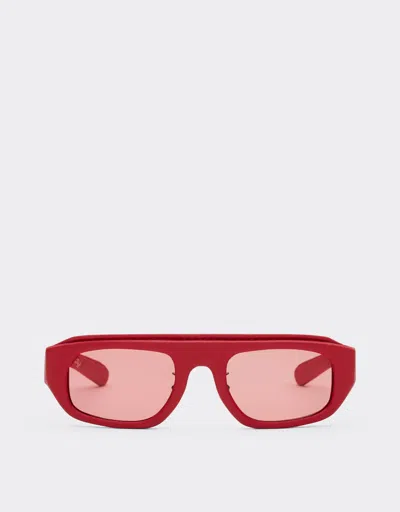 Ferrari Red  Sunglasses In Acetate And Leather With Red Lens