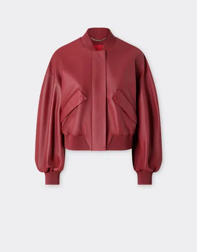 Ferrari Rubberized Nappa Leather Bomber Jacket In Red