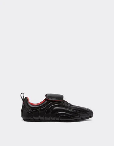Ferrari Running Trainers In Wet-effect Leather In Black