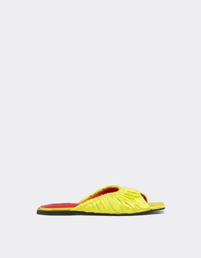 Ferrari Satin Sliders With Gathered Motif In Giallo Modena