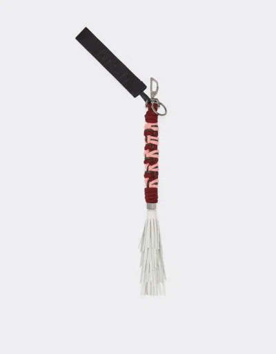 Ferrari Scoubidou Keyring With Cords And Leather Tassel In Black