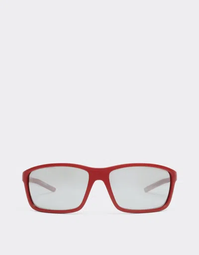 Ferrari Scuderia  0fz6021 Sunglasses In Matte  Red Injected And Metal With Mirrored Gr In Burgundy