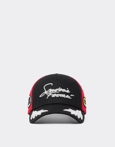Ferrari Scuderia  Cotton Trucker Cap In Black