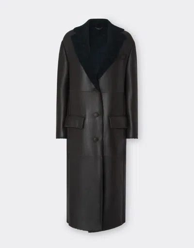 Ferrari Shearling Coat In Dark Brown