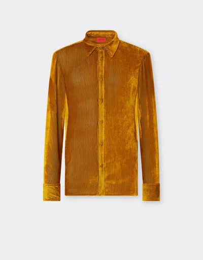 Ferrari Shiny Corduroy Shirt In Yellow