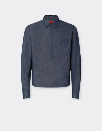 Ferrari Shirt In Denim Effect Tricotine In Blue