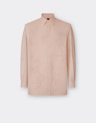 Ferrari Shirt With Prancing Horse Perforated Pattern In Nude