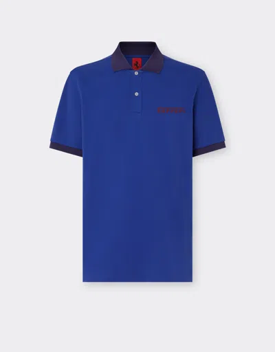 Ferrari Short-sleeved Cotton Polo Shirt With  Logo In Antique Blue