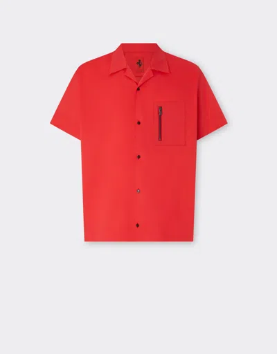 Ferrari Short-sleeved Cotton Shirt In Rosso Dino