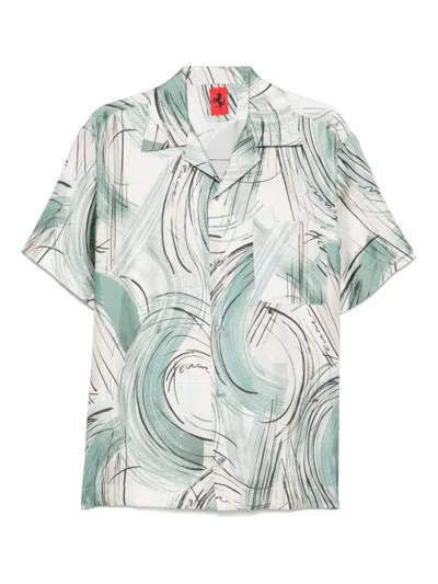 Ferrari Short-sleeved Silk Shirt With Camp Collar In Neutrals