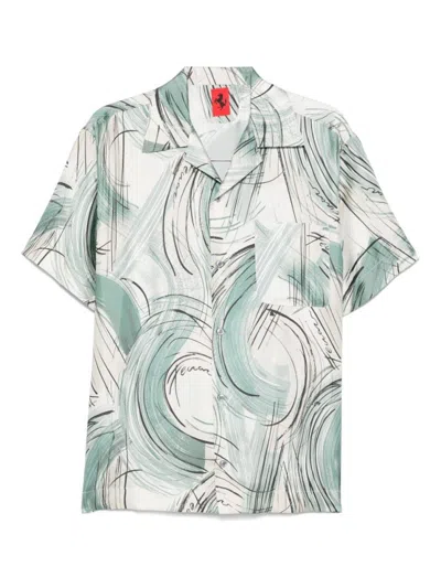 FERRARI SHORT-SLEEVED SILK SHIRT WITH CAMP COLLAR