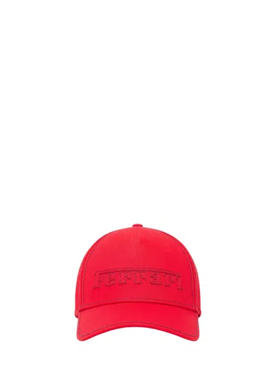 Ferrari Signature Logo Cotton Hat For Men In Red