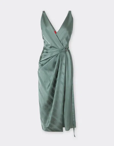Ferrari Silk Satin Dress With Pekin Pattern In Green