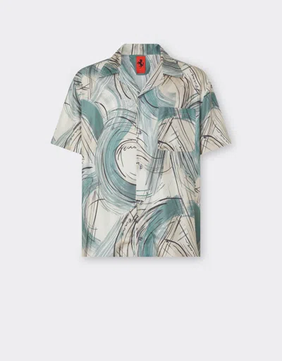 Ferrari Silk Shirt With Brushed Print In Ecru