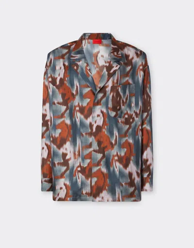 Ferrari Silk Shirt With Cavallino Ikat Print