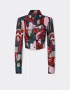 Ferrari Silk Shirt With Color Block Cavallino Print In Blue
