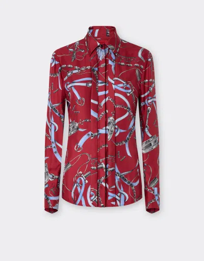 Ferrari Silk Shirt With  Closet Print In Red