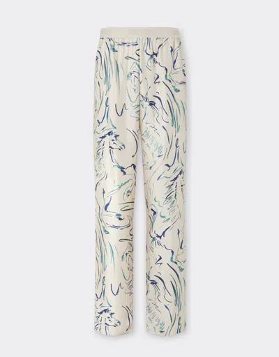 Ferrari Silk Trousers With Cavallino Print In Ecru