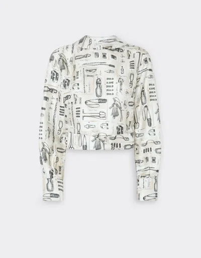 Ferrari Silk Twill Blouse With Officina Print In Avorio