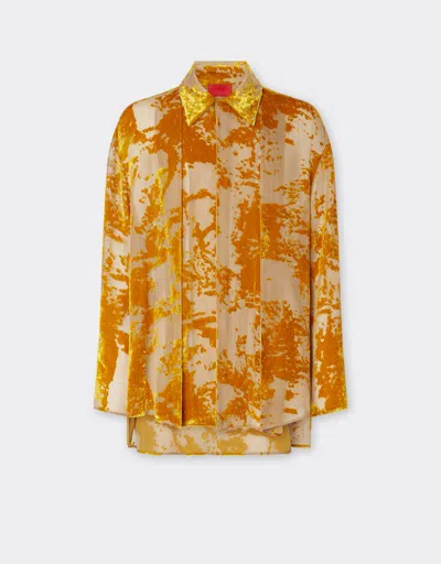 Ferrari Silk Velvet Shirt With Dévoré Print In Gold