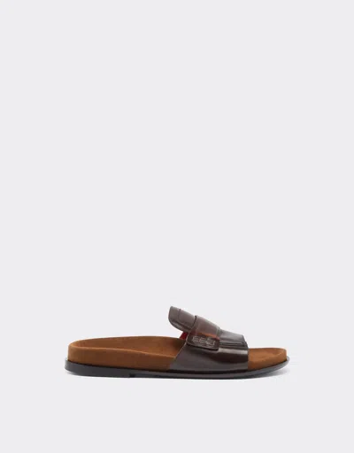 Ferrari Slide Loafers In Brushed Leather In Brown