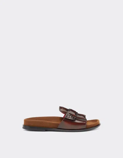 Ferrari Slide Loafers In Brushed Leather In Brown
