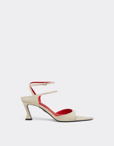 Ferrari Slingback Sandals In Rubberised Leather In Ecru