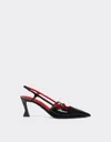 Ferrari Slingback Shoes In Black Patent Leather With Midi Heel In Black