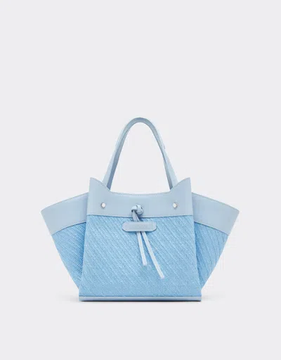 Ferrari Small  Raffia And Leather Tote Bag In Blue