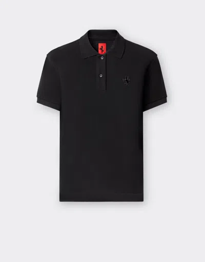 Ferrari Solid-colour Piqué Polo Shirt In Black