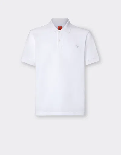 Ferrari Solid-colour Polo Shirt In Piqué Cotton In Optical White