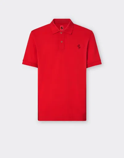 Ferrari Kids'  Solid-colour Polo Shirt In Piqué Cotton In Rosso Corsa