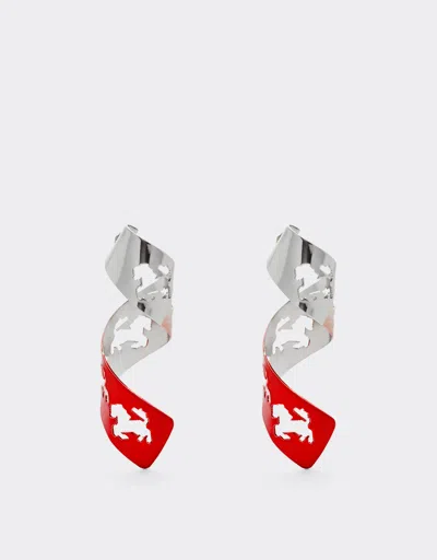 Ferrari Kids'  Spiral Earrings With Prancing Horse Perforated Pattern In Rosso Dino