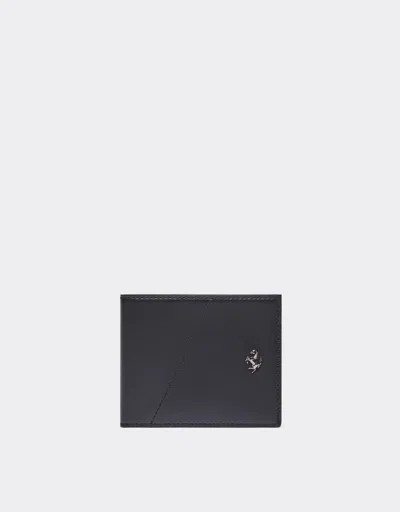 Ferrari Square Wallet In Smooth Leather In Black