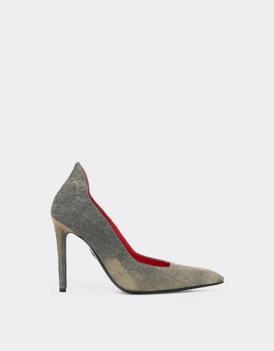 Ferrari Stone-washed Denim Pumps In Gray