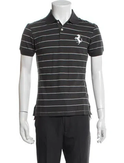Pre-owned Ferrari Striped Collar Polo Shirt In Grey