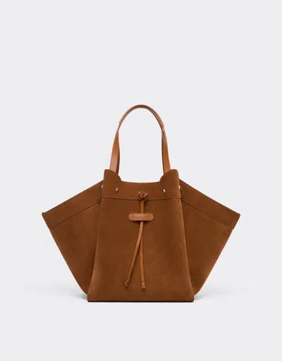 Ferrari Suede And Smooth Leather Tote Bag In Brown