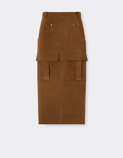 Ferrari Suede Skirt With Pockets In Brown