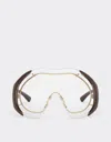 Ferrari Sunglasses In Gold-tone Metal And Brown Leather With Transparent Shield In Beige