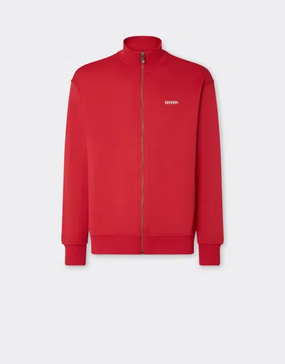Ferrari Sweater In Technical Fabric With Zip In Racing Red