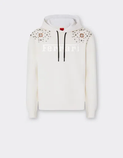 Ferrari Kids'  Sweatshirt In Scuba Fabric With Metal Embroidery And  Logo In Optical White