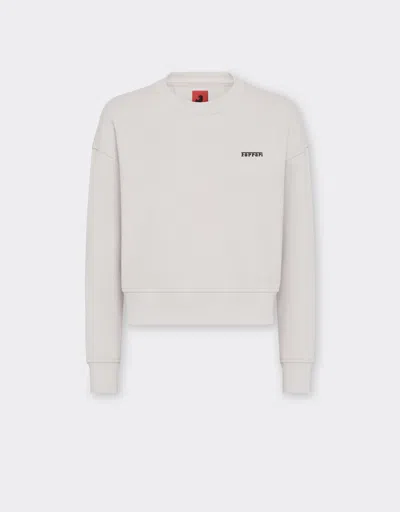 Ferrari Sweatshirt In Technical Fabric With  Logo In Ecru