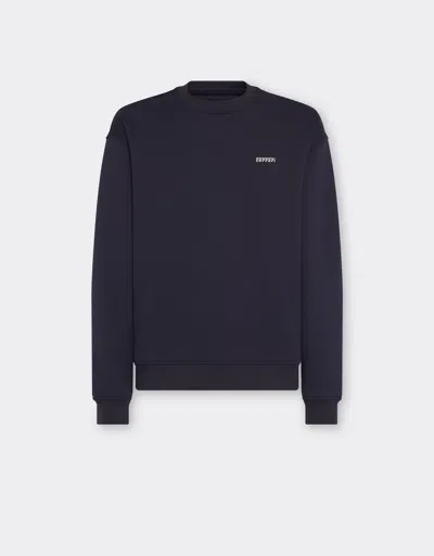 Ferrari Sweatshirt In Technical Fabric With  Logo In Navy
