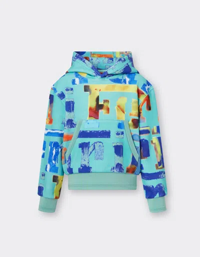 Ferrari Kids'  Sweatshirt With Hood And Graffiti Multicolor Print In Aquamarine