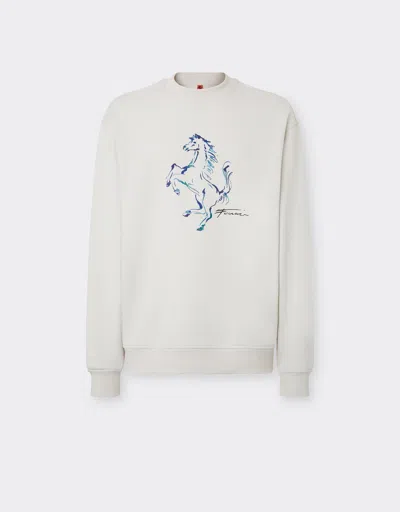 Ferrari Sweatshirt With Prancing Horse Graphic In Ecru