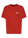 Ferrari Logo Embroidery Cotton T-shirt W/ Pocket In Red