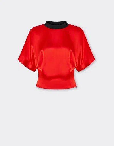 Ferrari T-shirt In Stretch Satin Twill In Red