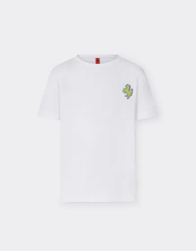 Ferrari T-shirt With Prancing Horse Patch In Optical White