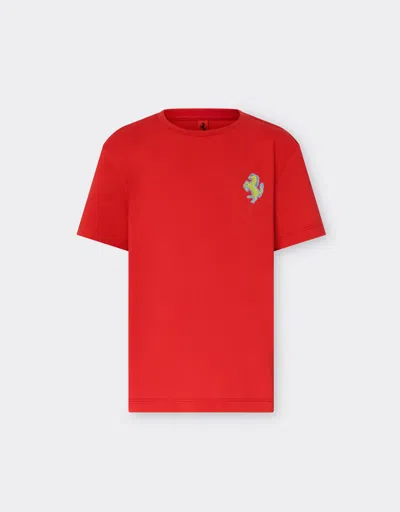 Ferrari T-shirt With Prancing Horse Patch In Rosso Corsa